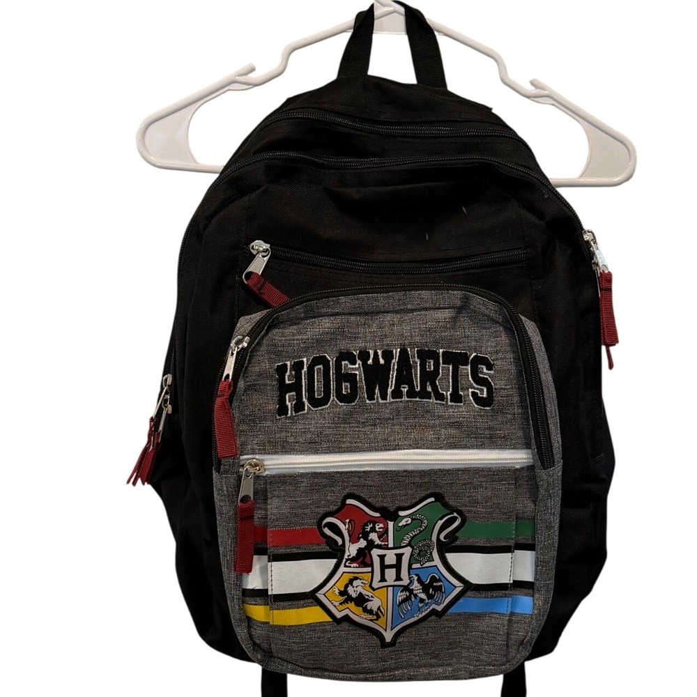 Harry Potter Hogwarts Crest Backpack Black Grey School Travel Bag 18 inch